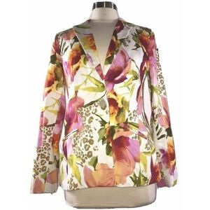 ISAAC MIZRAHI New York Women's Blazer Jacket Floral Print Pink Orange